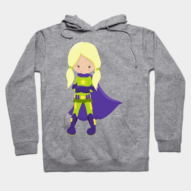 Superhero Girl, Blonde Hair, Hero, Purple Cape Hoodie by Jelena Dunčević